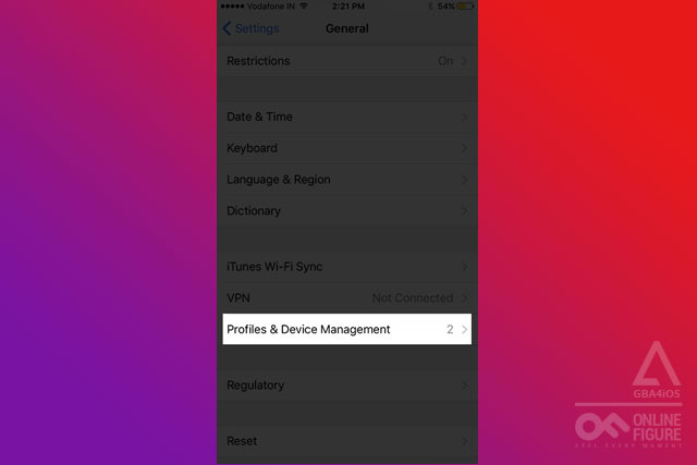 Tap on Profiles and Device Management in iPhone Settings